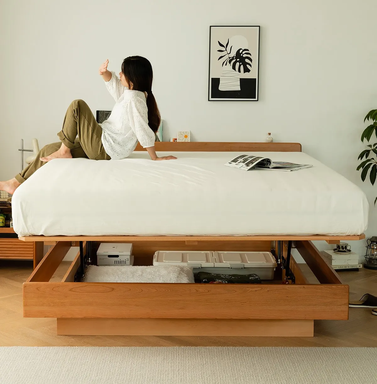 เตียงไม้เชอร์รี่สไตล์ญี่ปุ่นพร้อมที่เก็บของใต้เตียง รุ่น Momoi - Image 4