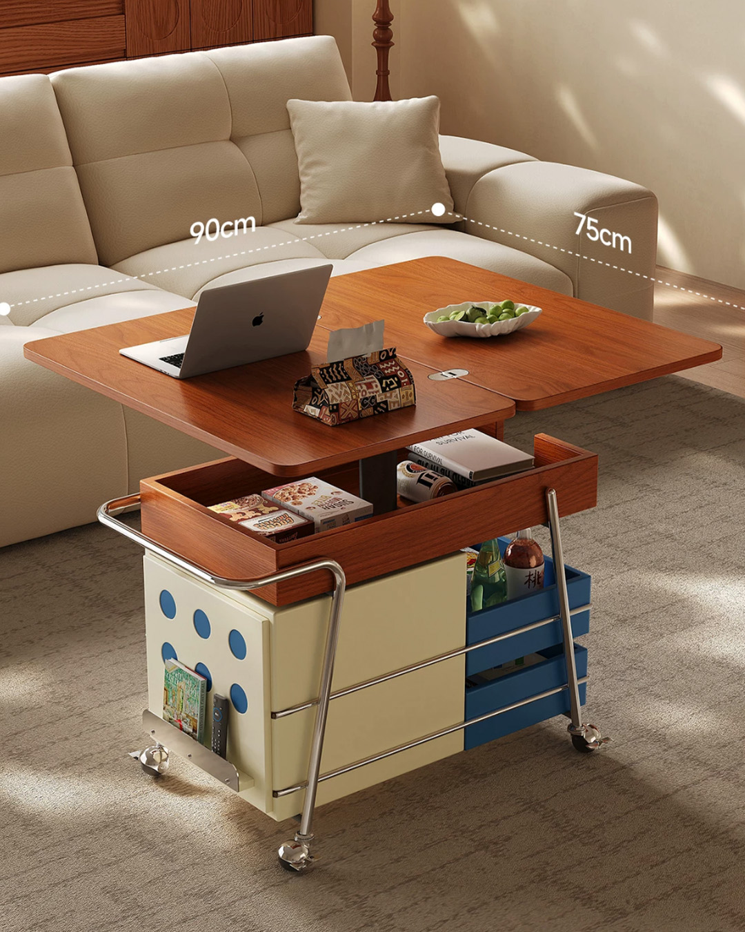 รถเข็นเคลื่อนย้ายได้ ตู้ข้างสำหรับห้องนั่งเล่น โต๊ะกาแฟสไตล์บาเฮาส์ - Image 3