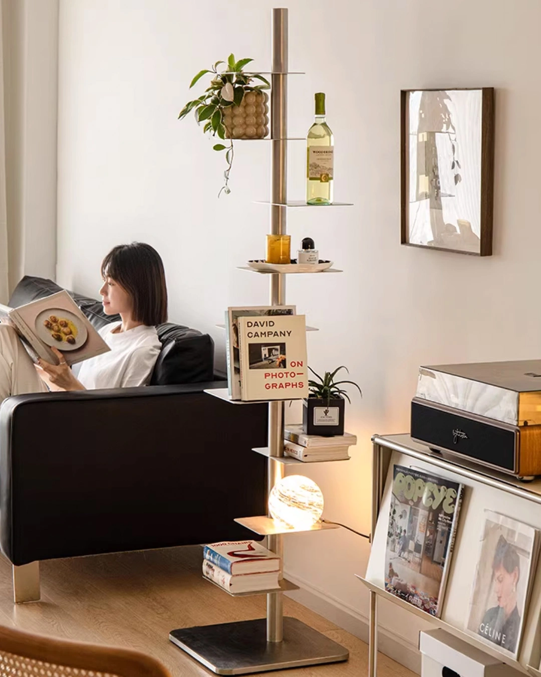 ชั้นวางหนังสือหมุนได้แบบซ่อนรูปทรง (สีเหล็ก , สีขาว, สีน้ำตาล, สีดำ) - Image 2