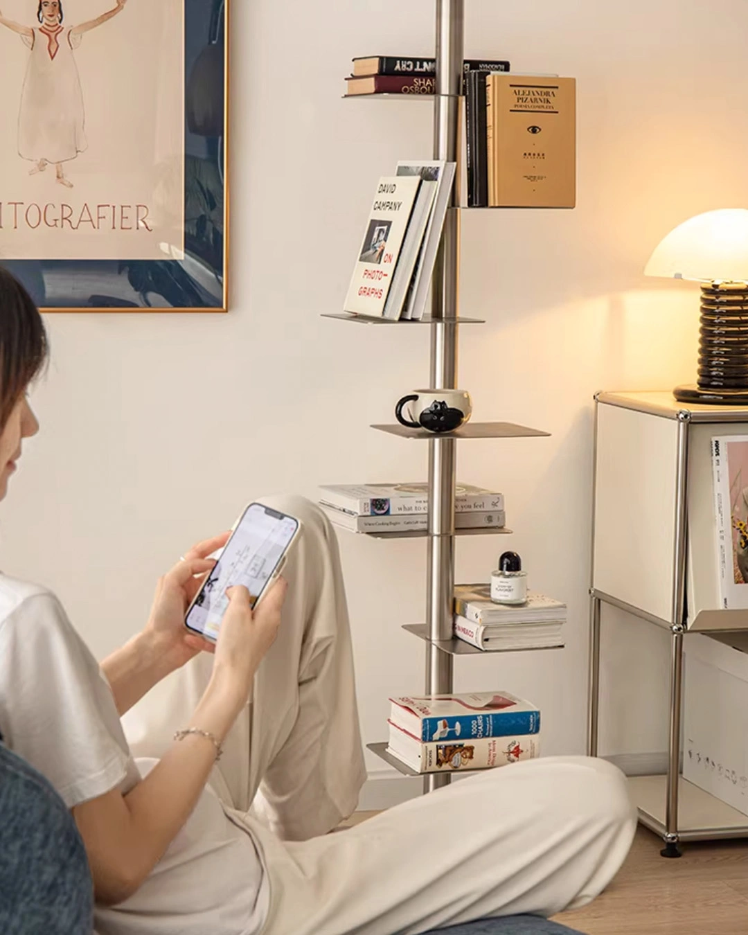 ชั้นวางหนังสือหมุนได้แบบซ่อนรูปทรง (สีเหล็ก , สีขาว, สีน้ำตาล, สีดำ) - Image 9